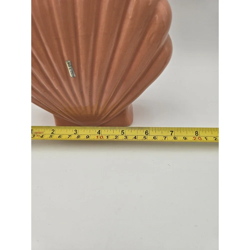 1980s Ceramic Shell Vase Art Deco Revival Scallop Pink Dusty Rose Decor Fan